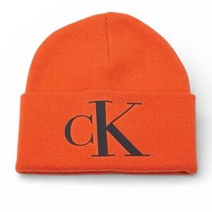 Calvin Klein Vibrant Orange Logo Knit Beanie